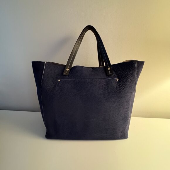 Frances Valentine Margaret Navy Nubuck Leather Tote Exceptional Condition - Picture 4 of 11